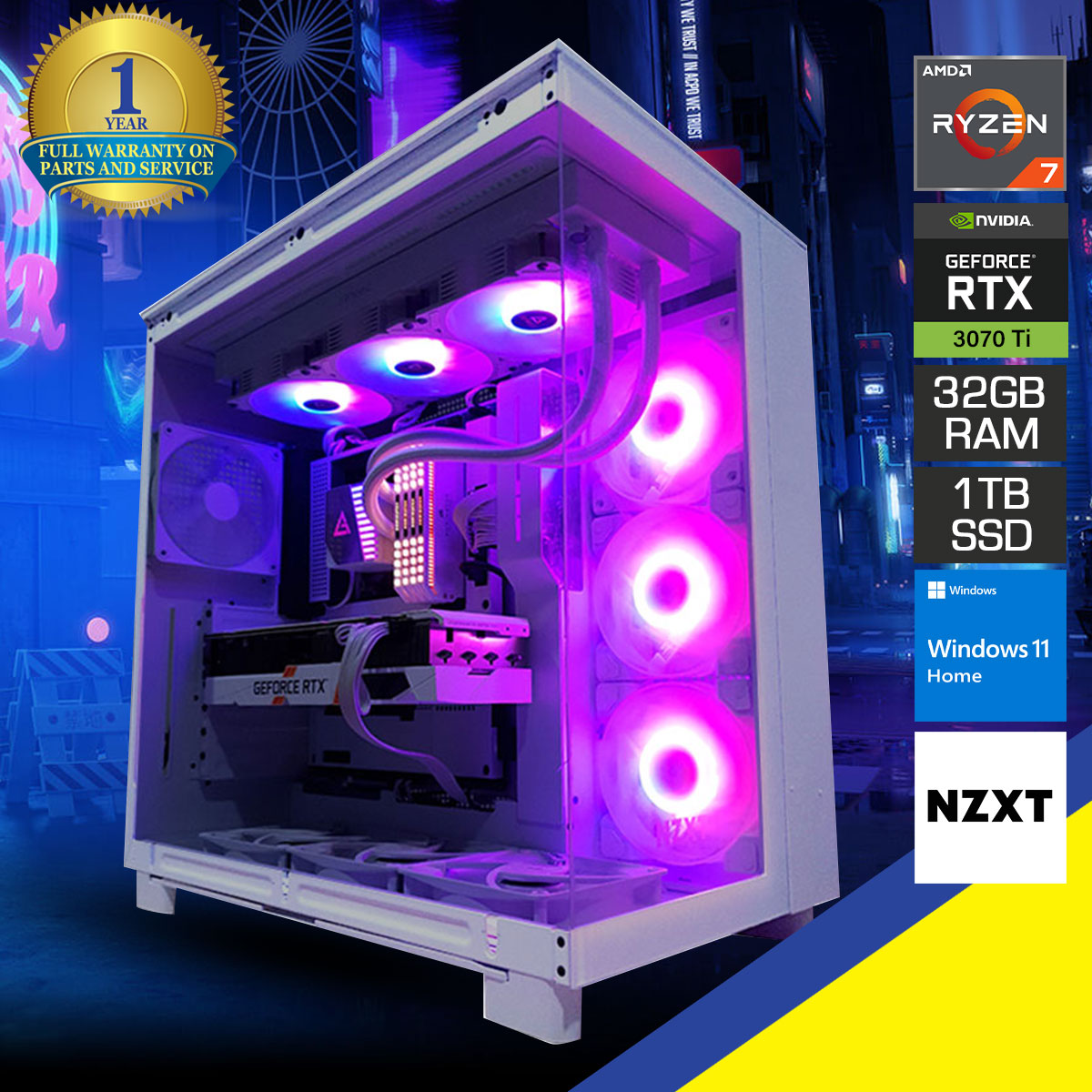 Optima H9 Flow Desktop Gaming PC | Ryzen 7 5700X  | 32GB RAM | 1TB SSD | RTX 3070 Ti | Windows 11 Home