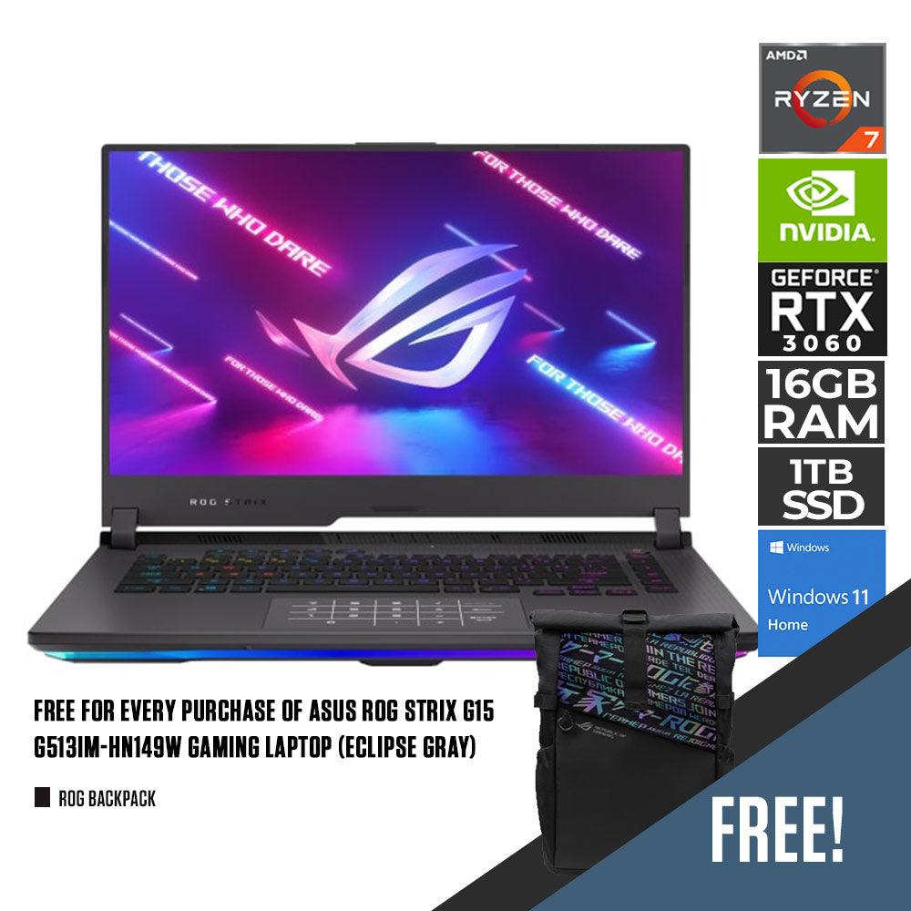 Asus ROG Strix G15 G513IM - HN149W Gaming Laptop (Eclipse Gray) | 15.6” FHD | Ryzen™ 7 4800H | 16GB DDR4 | 1TB SSD | RTX 3060 | Windows 11 Home + ROG Backpack - Nectostry