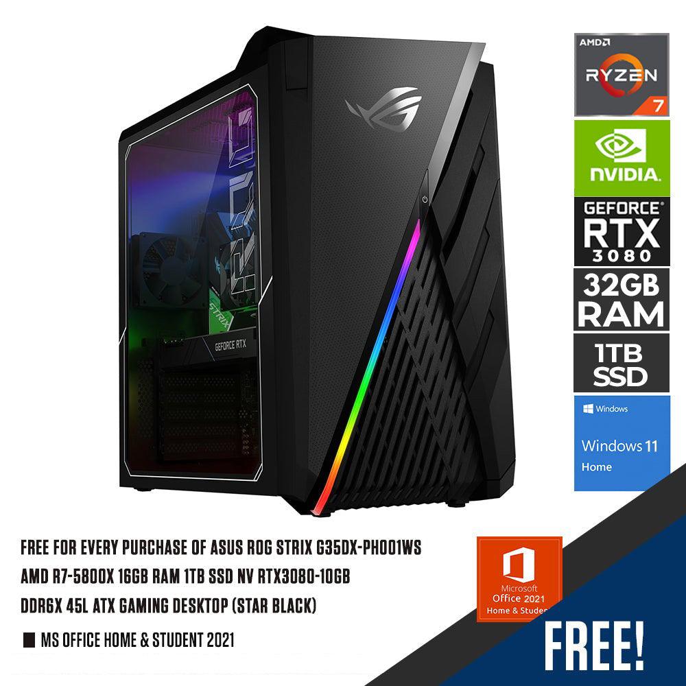 ASUS ROG STRIX G35DX - PH001WS AMD R7 - 5800X 16GB RAM 1TB SSD NV RTX3080 - 10GB DDR6X 45L ATX GAMING DESKTOP (STAR BLACK) + MS OFFICE HOME & STUDENT 2021 - Nectostry