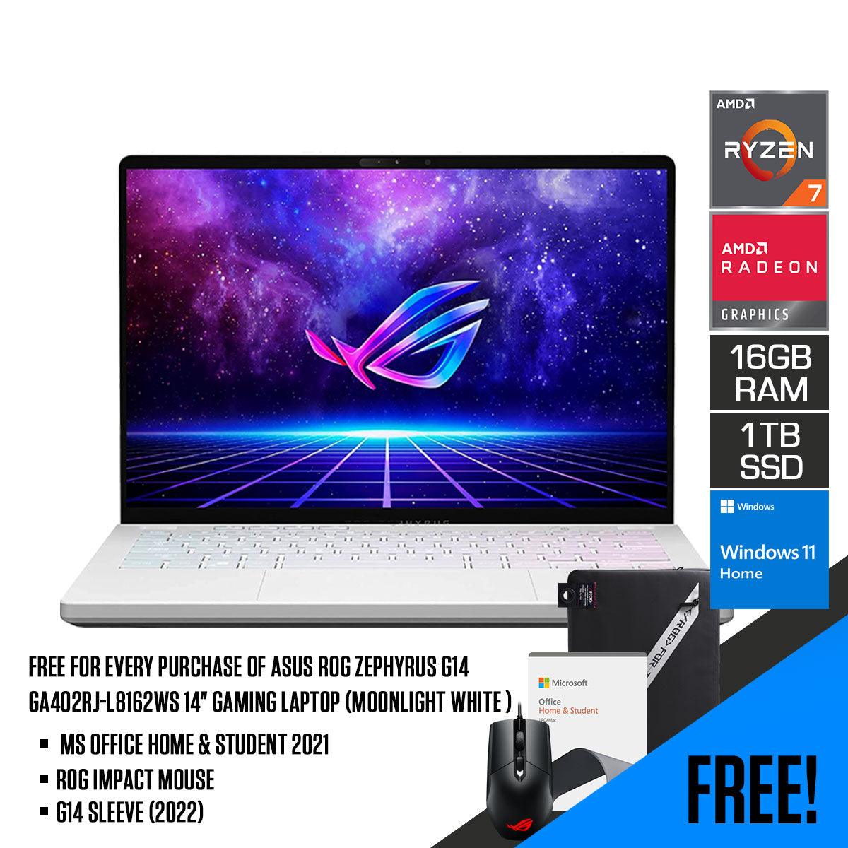 ASUS ROG Zephyrus G14 GA402RJ - L8162WS Gaming Laptop (Moonlight White Anime Matrix) | 14" QHD | Ryzen™ 7 6800HS | 16GB RAM | 1TB SSD | RX 6700S | Windows 11 Home | G14 Sleeve (2022) | ROG Impact Mouse - Nectostry