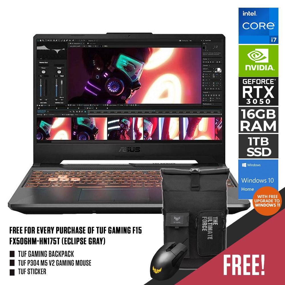 ASUS TUF GAMING F15 FX506HM - HN175T LAPTOP (ECLIPSE GRAY) | 15.6” FHD | i7 - 11800H | 16GB DDR4 | 1TB SSD | RTX 3060 | WIN 10 + TUF GAMING BACKPACK + TUF P304 M5 V2 GAMING MOUSE + TUF STICKER - Nectostry