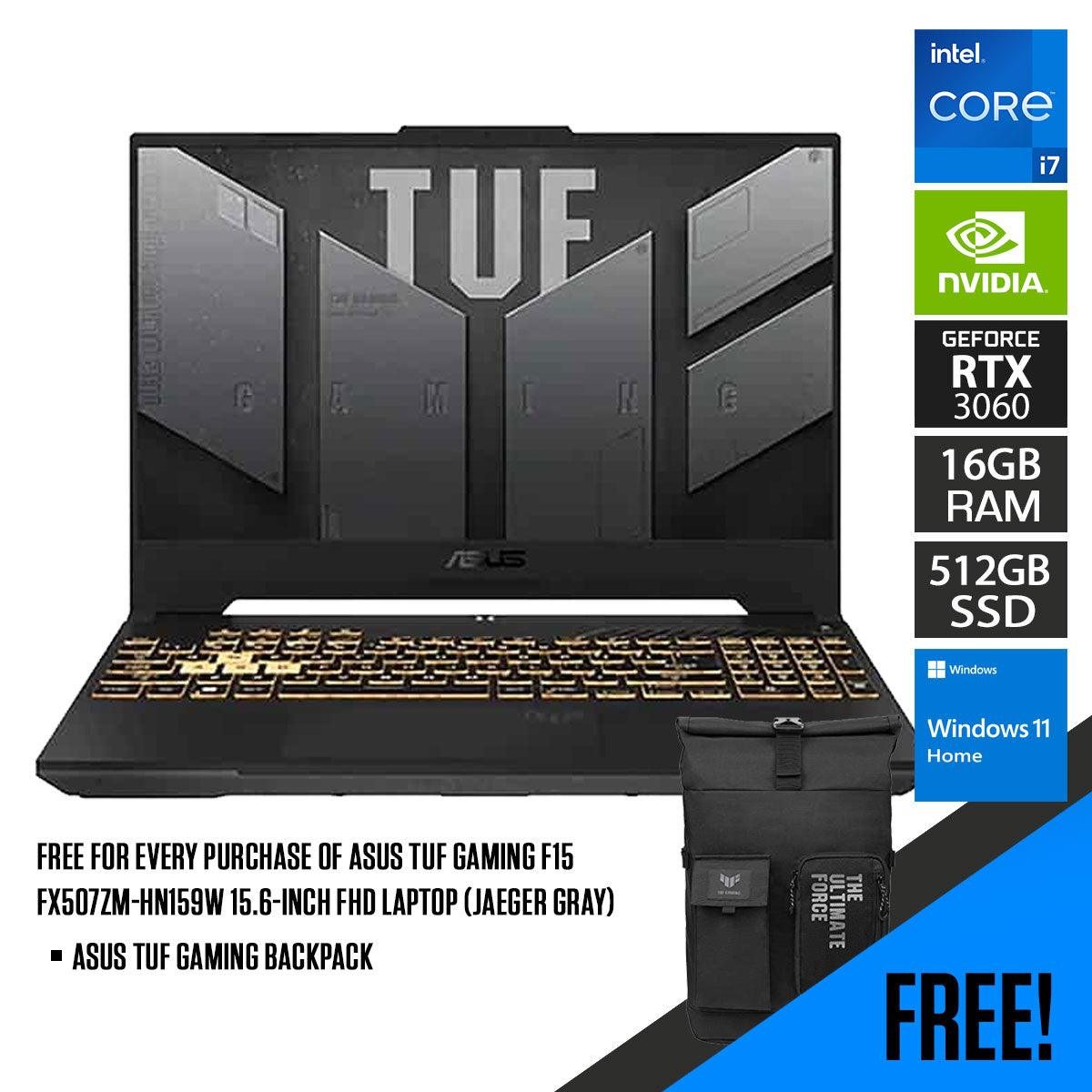 Asus TUF Gaming F15 FX507ZM - HN159W Laptop (Jaeger Gray) | 15.6” FHD | i7 - 12700H | 16GB DDR5 | 512 GB SSD | RTX™ 3060 | Windows 11 Home | TUF Gaming Backpack - Nectostry
