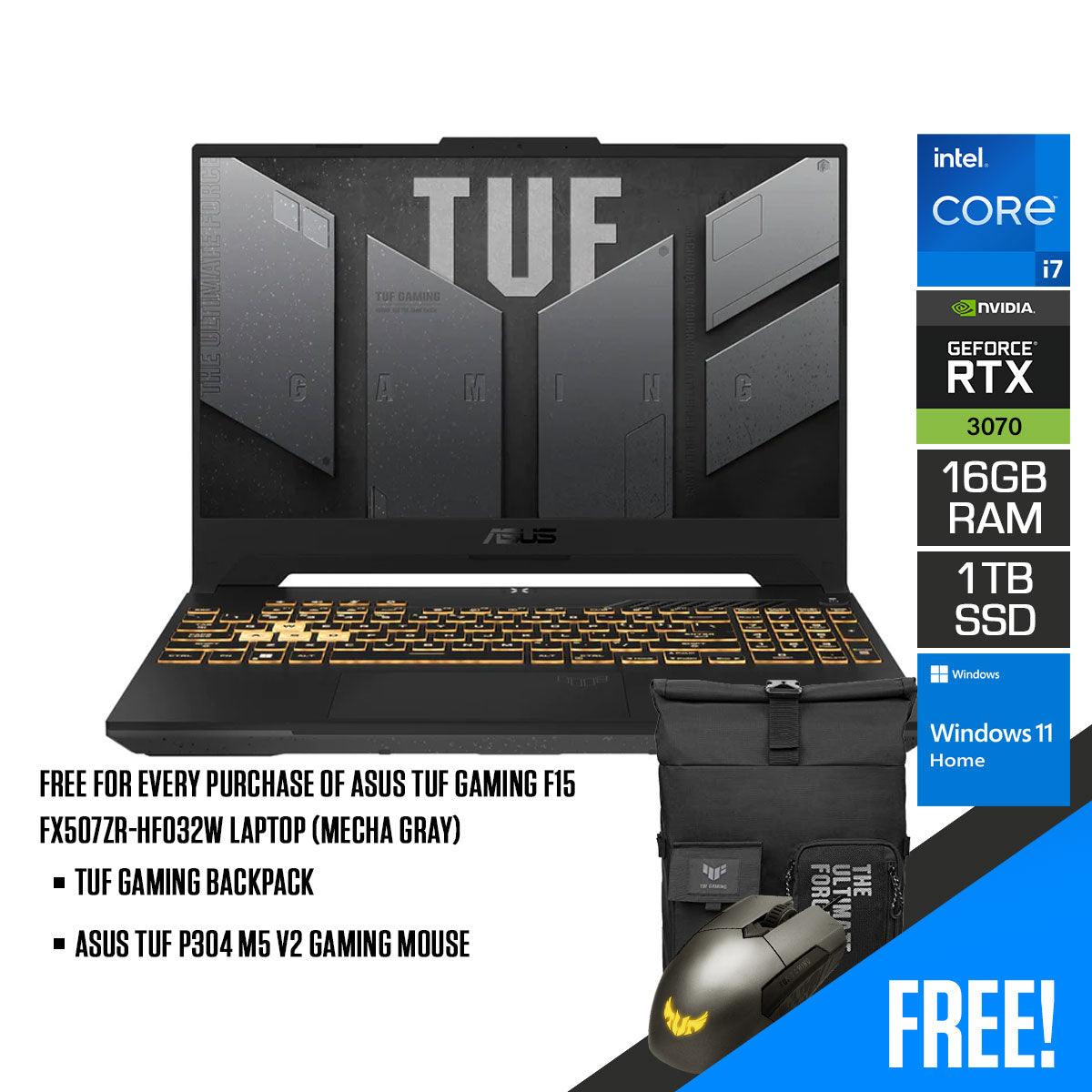 ASUS TUF Gaming F15 FX507ZR - HF032W Laptop (Mecha Gray) | 15.6 FHD | i7 - 12700H | 16GB DDR5 | 1TB SSD | RTX 3070 | Windows 11 Home | TUF Gaming Backpack | ASUS TUF P304 M5 V2 Gaming Mouse - Nectostry