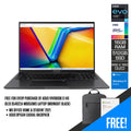 Asus Vivobook S 14X OLED S5402ZA - M9050WS Laptop (Midnight Black) | 14.5" (2880 x 1800) | i7 12700H | 16GB RAM DDR4 | 512 GB SSD | Intel Iris Xe Graphics | Windows 11 Home | MS Office Home & Student 2021 | Asus BP1504 Casual Backpack - Nectostry