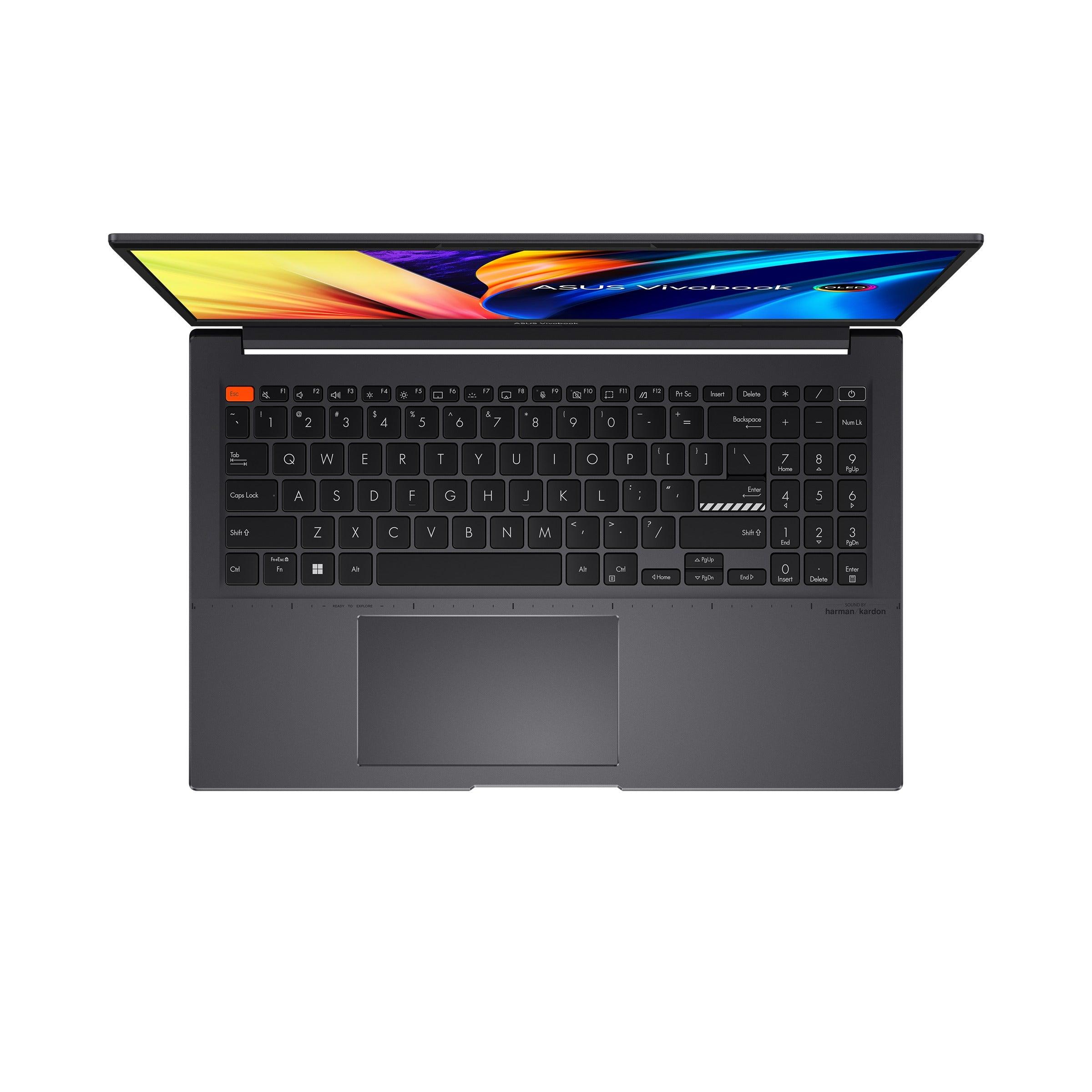 Asus Vivobook S 15 OLED K3502ZA - MA070WS Laptop (Indie Black) | 15.6" 2.8K | i7 - 12700H | 16GB RAM | 512GB SSD | Intel® Iris Xe Graphics | Windows 11 Home | MS Office Home & Student 2021 | Asus BP1504 Casual Backpack - Nectostry