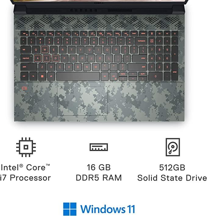 Dell G15 5520 Gaming Laptop (Specter Green With Camouflage) | 15.6” FHD | i7 - 12700H | 16GB RAM | 512GB SSD | RTX 3050 Ti | Windows 11 Home | MS Office H&S 2021 | Gaming Backpack 17 - GM1720PM - Nectostry