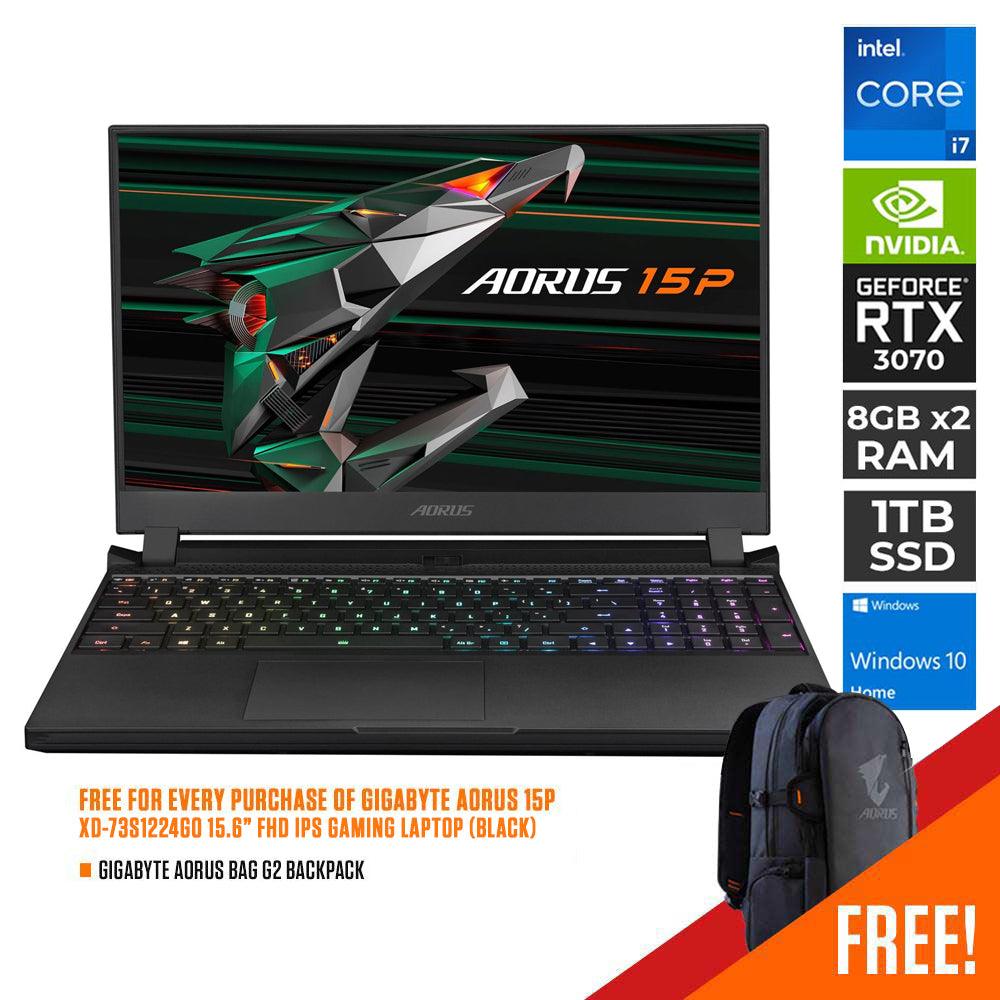 GIGABYTE AORUS 15P XD - 73S1224GO Gaming Laptop (Black) | 15.6" FHD | i7 - 11800H | 16GB DDR4 | 1TB SSD | RTX™ 3070 | WIN10 GIGABYTE AORUS G2 Backpack (Black) - Nectostry