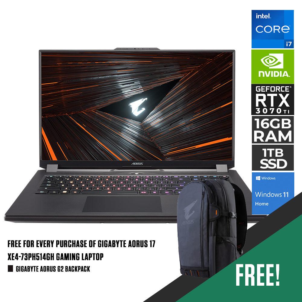 GIGABYTE AORUS 17 XE4 - 73PH514GH Gaming Laptop | 17.3” FHD | i7 - 12700H | 16GB DDR4 | 1TB SSD | RTX™ 3070 Ti | WIN11 | GIGABYTE AORUS G2 Backpack (Black) - Nectostry