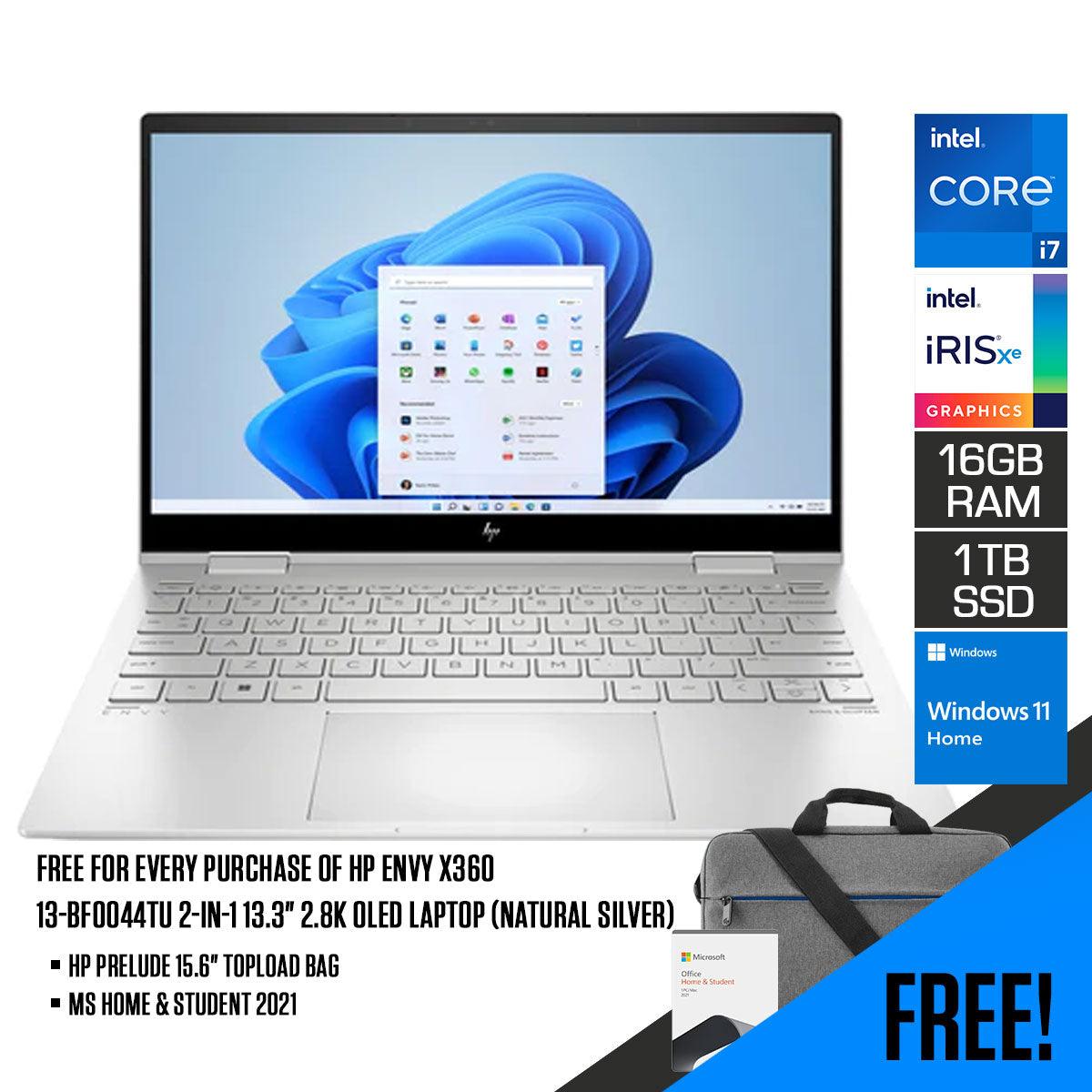 HP ENVY X360 13 - BF0044TU 2 - IN - 1 LAPTOP (NATURAL SILVER) | 13.3" 2.8k OLED | i7 - 1250U | 16GB RAM DDR4 | 1TB SSD | Iris Xe Graphics | Windows 11 |MS Office H&S 2021 | HP Prelude 15.6" Topload Bag - Nectostry