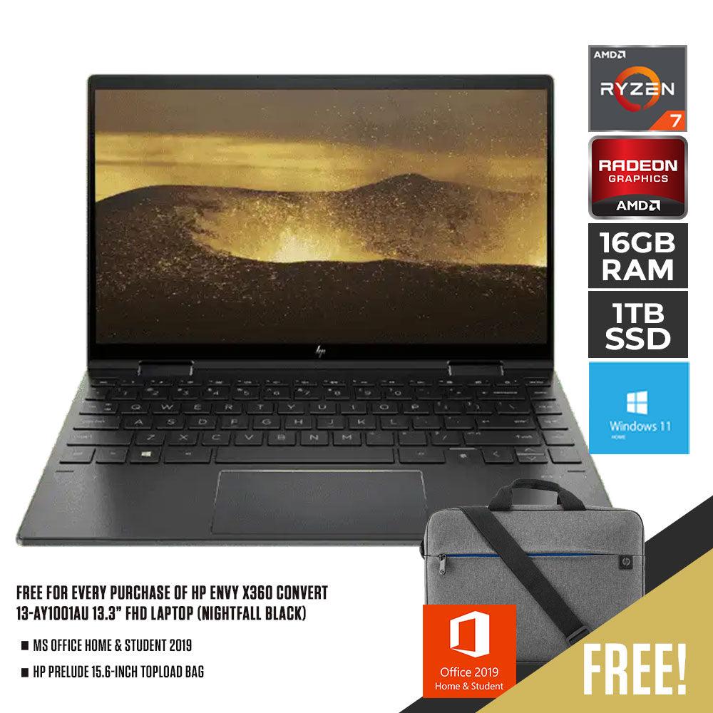 HP ENVY X360 CONVERT 13 - AY1001AU LAPTOP (NIGHTFALL BLACK) | 13.3" FHD | RYZEN 7 5800U| 16GB RAM DDR4 | 1TB SSD | RADEON™ GRAPHICS | WIN11 + MS OFFICE HOME & STUDENT HP PRELUDE TOPLOAD BAG - Nectostry