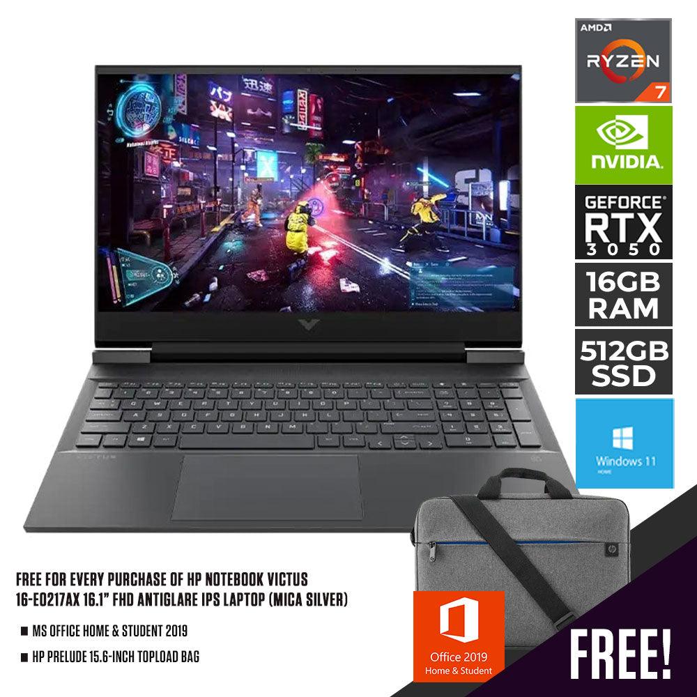 HP NOTEBOOK VICTUS 16 - E0217AX 16.1" FHD ANTIGLARE IPS LAPTOP (MICA SILVER) | 16.1" FHD | RYZEN 7 5800H | 16GB DDR4 | 512GB SSD | RTX 3050 | WIN11 + MS OFFICE HOME & STUDENT HP PRELUDE TOPLOAD BAG - Nectostry