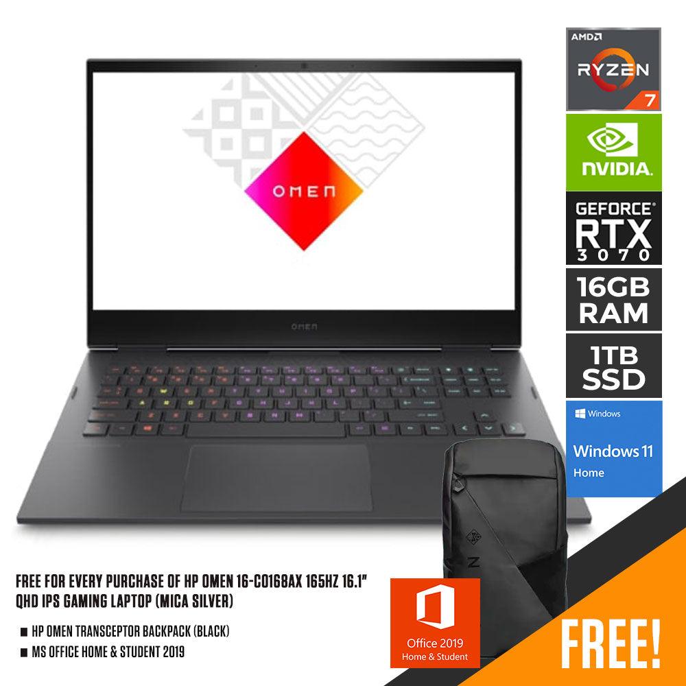 HP OMEN 16 - C0168AX GAMING LAPTOP (MICA SILVER) | 16.1" QHD | Ryzen™ 7 5800H | 16GB DDR4 | 1TB SSD | RTX 3070 | WIN11 + MS OFFICE HOME & STUDENT 2019 W/ FREE HP OMEN TRANSCEPTOR BACKPACK (BLACK) - Nectostry