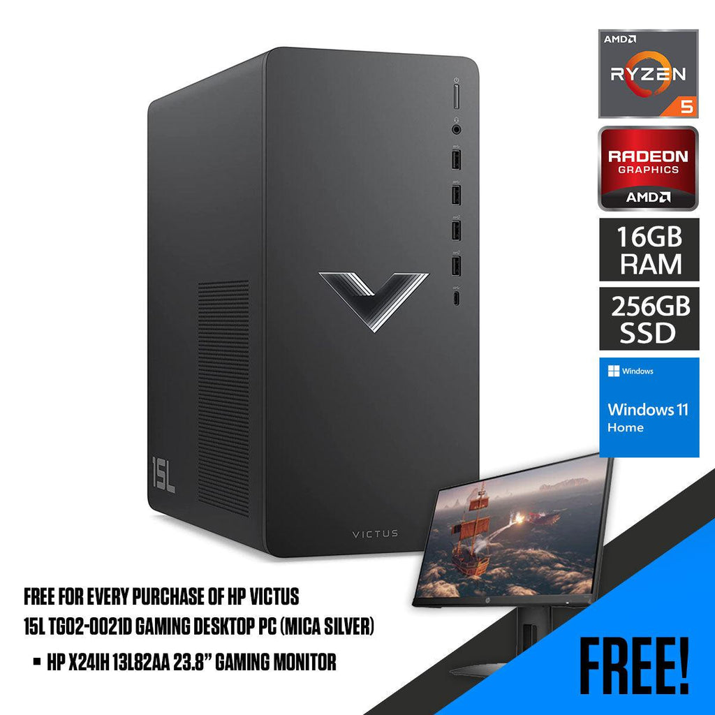 HP Victus 15L TG02 - 0021D Gaming Desktop PC (Mica Silver) + HP X24IH 13L82AA 23.8” Gaming Monitor - Nectostry