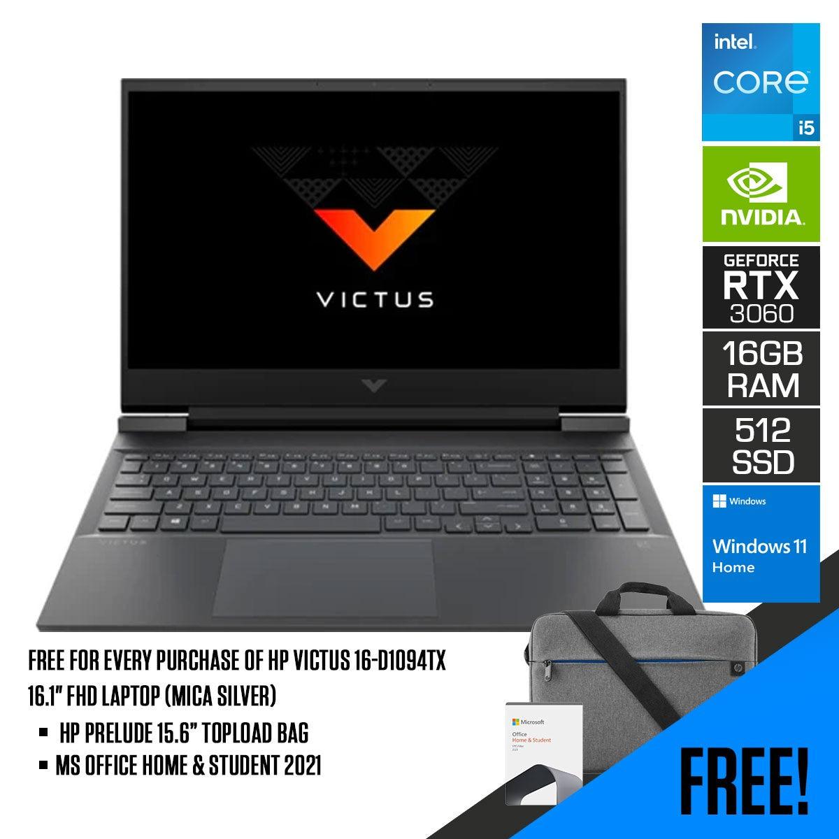 HP VICTUS 16 - D1094TX Laptop (Mica Silver) | 16.1” FHD | i5 - 12500H | 16 GB DDR5 | 512 GB SSD | RTX™ 3060 | Windows 11 Home | MS Office Home & Student 2021 | HP Prelude 15.6” Topload Bag - Nectostry