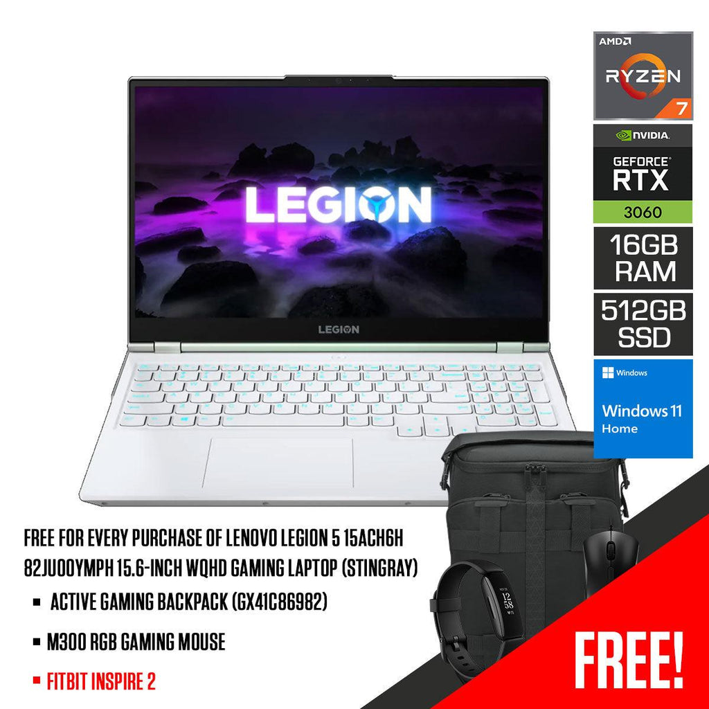 Lenovo Legion 5 15ACH6H 82JU00YMPH Gaming Laptop (Stingray) | 15.6" WQHD | Ryzen 7 5800H | 16GB RAM DDR4 | 512 SSD | RTX 3060| WINDOWS 11 HOME + M300 RGB Gaming Mouse + Active Gaming Backpack (GX41C86982) - Nectostry